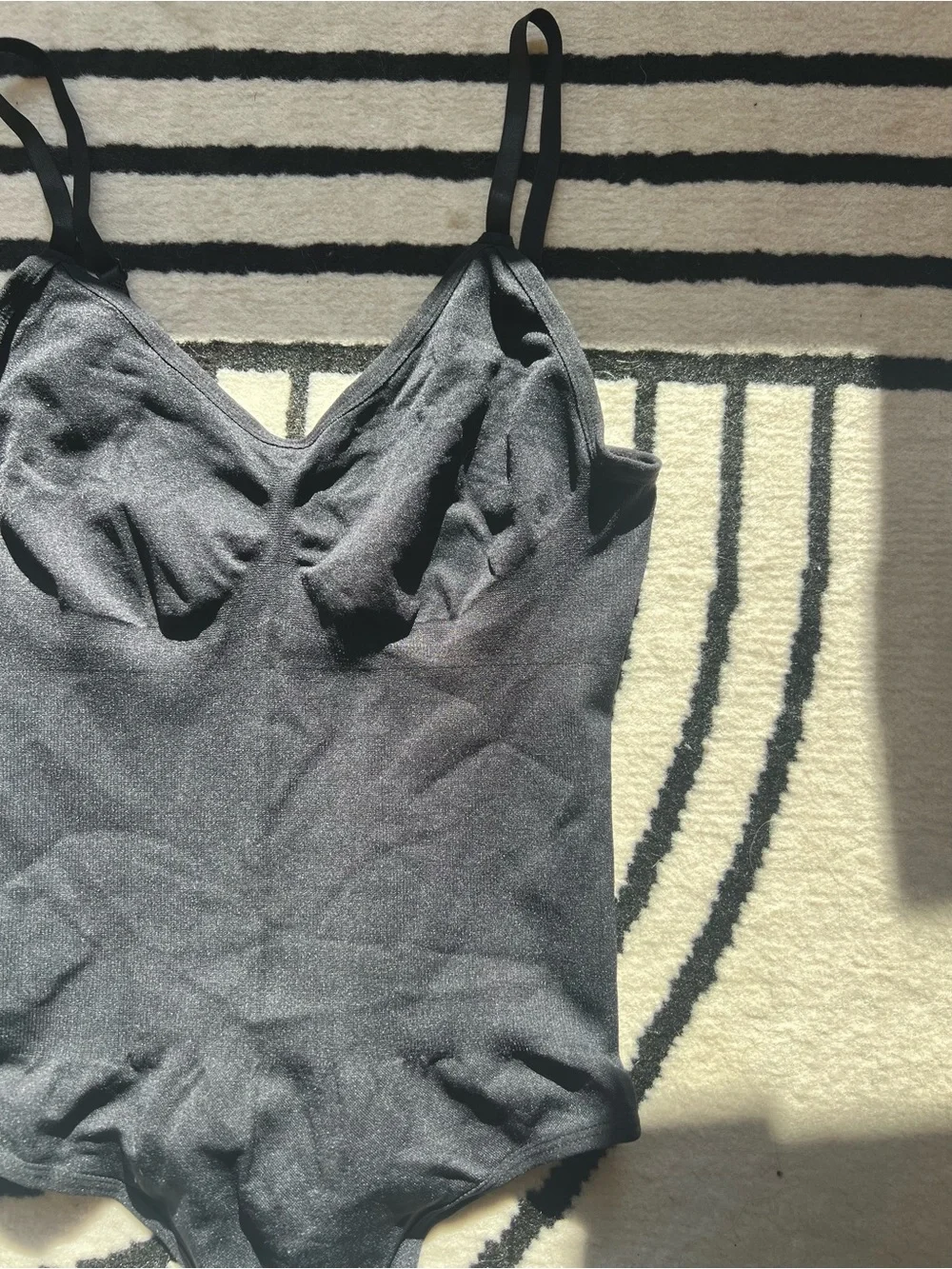 Black Shapewear Tummy Control Bodysuit Thong in Black